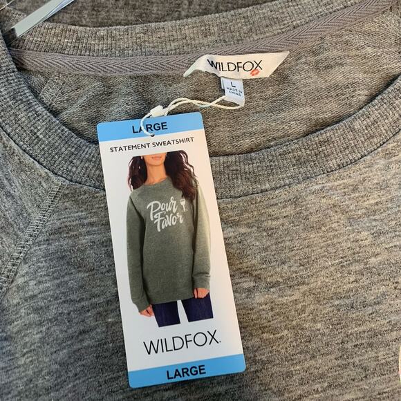Wildfox Sweatshirt‎ Large Gray Pour Favor Statement Graphic Stretch L New - Picture 6 of 9